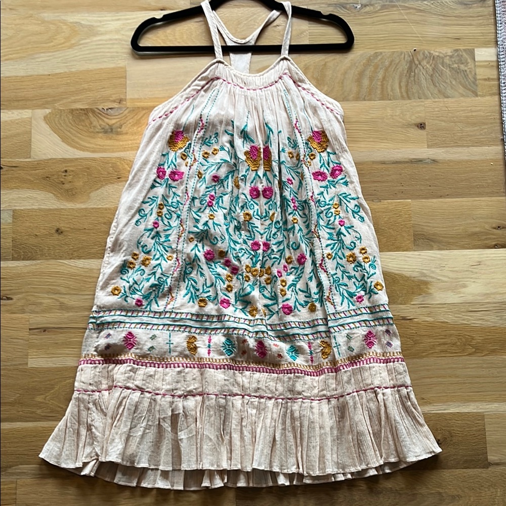 Anthropologie Floral Embroidered 100% cotton shift Dress size XS